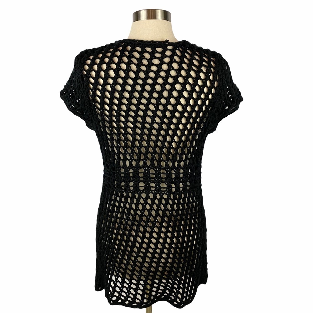 Vintage Boho Black Open Knit Vest M - Picture 4 of 6